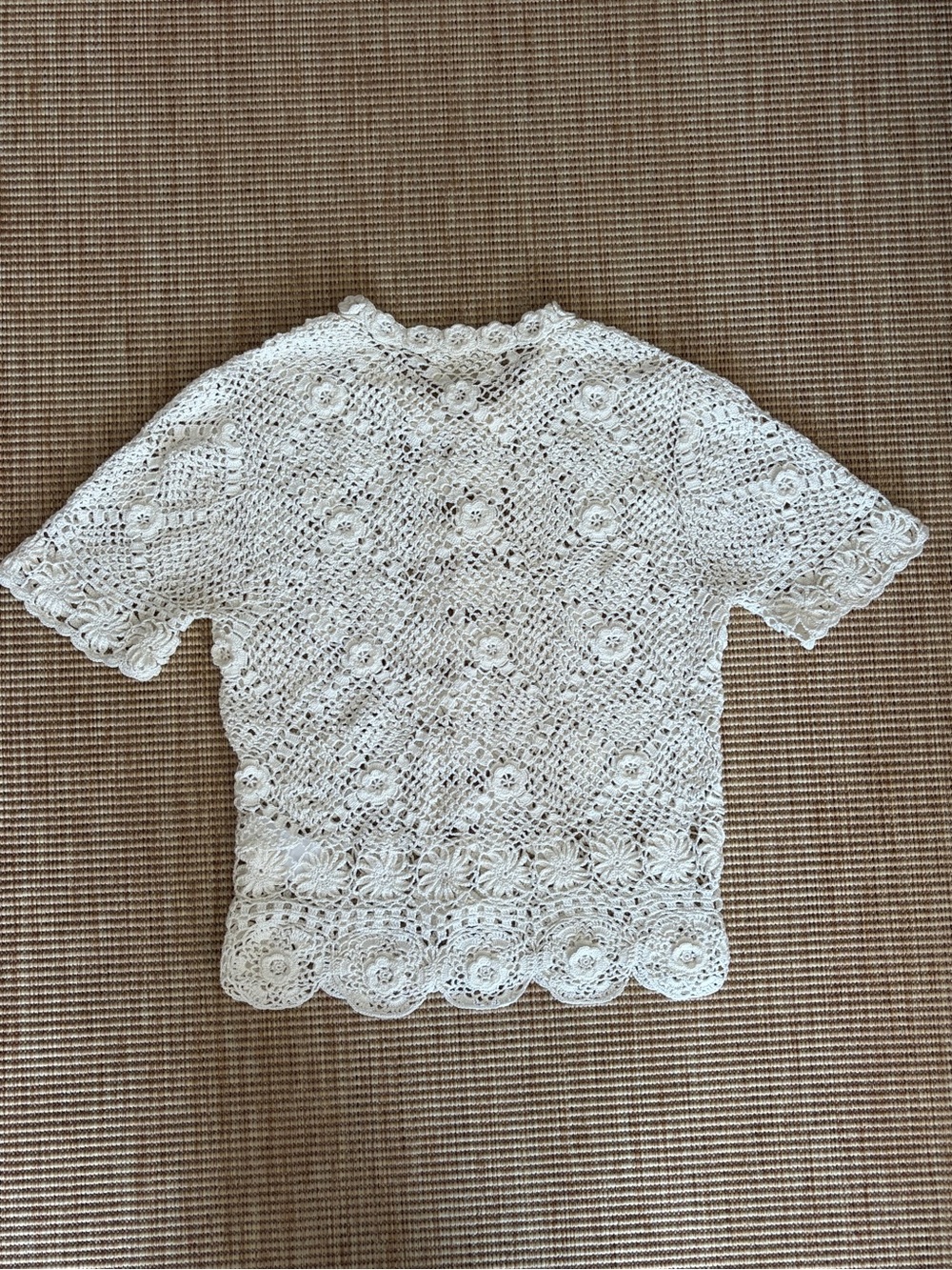 Doen Chrysanthe Cotton Crochet Lace Embroidered Short Sleeve Top Pearl Cream - Picture 11 of 15